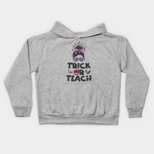 Trick Or Teach Messy Bun Halloween Teacher Costume Kids Hoodie